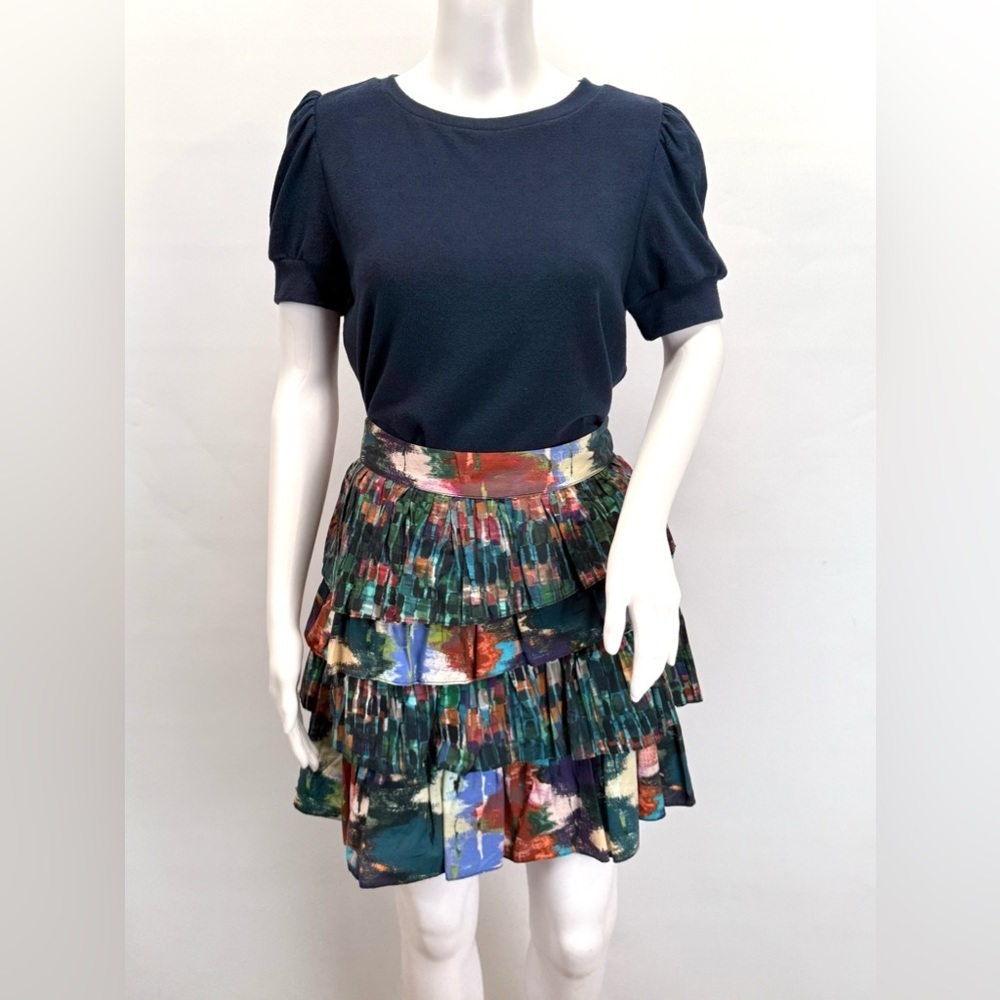 ALLISON NY Green and Blue Mini layered Bubble Skirt size M.